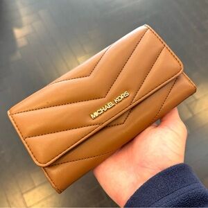 Michael Kors Large Quilted Trifold Wallet Luggage Brown